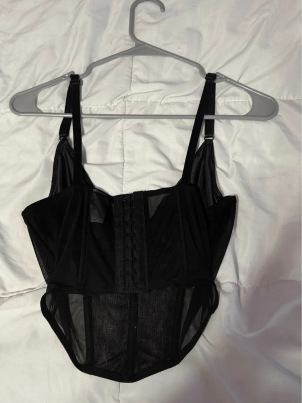 Spirit Halloween Black Sheer corset with Silver Trim